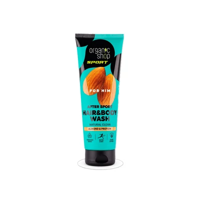 Organic Shop sportolás utáni sampon és tusfürdő, mandula és fehérje, 200ml