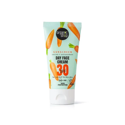 Organic Shop fényvédő nappali arckrém, sárgarépa, SPF30, normál és száraz bőrre, 50ml