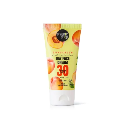 Organic Shop fényvédő nappali arckrém, őszibarack, SPF30, zsíros bőrre, 50ml