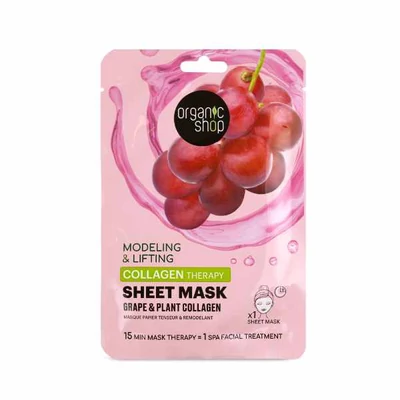 Organic Shop fátyolmaszk, feszesítő, szőlő és növényi kollagén, 25g