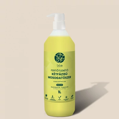 Cleaneco fertőtlenítő kétfázisú mosogatószer koncentrátum, pumpás, citrus, 1l