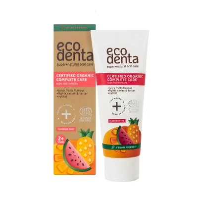 Ecodenta minősített rágógumi ízű gyümölcsös gyermek fogkrém, fluoridmentes, 75ml