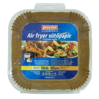 Mazzini Premium sütőpapír air fryer készülékhez, szilikonos, szögletes, 20cm, 50db