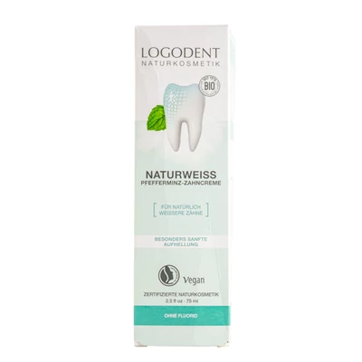 Logodent Natural White fogkrém borsmentával, fluoridmentes, 75ml