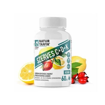 NaturTanya szerves C+D3+K2-vitamin retard tabletta, 60db